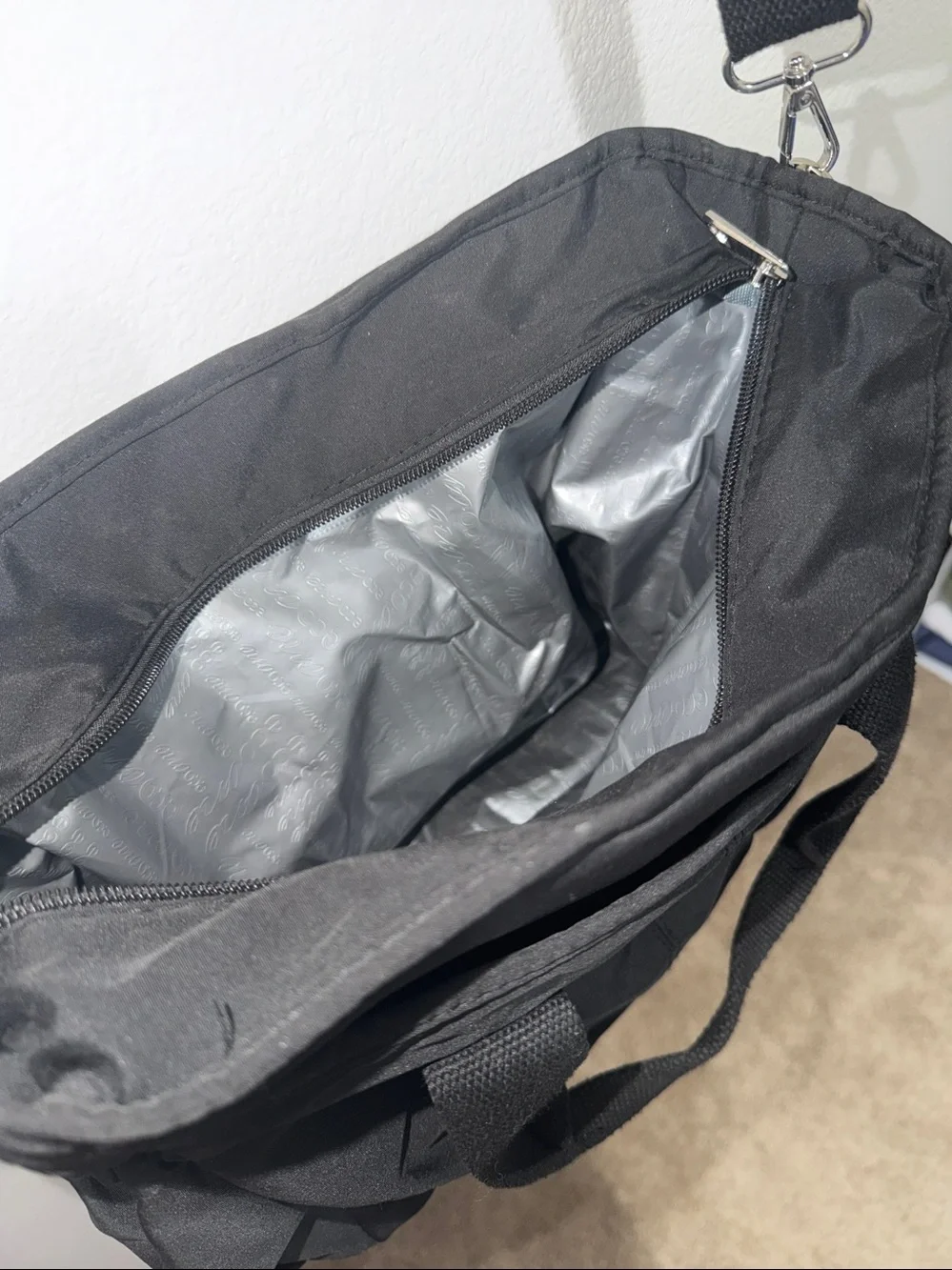 Black Nylon insulated lunch Bag with Adjustable Strap